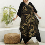 Gold Scorpio Print Silk V-Neck Kaftan Dress