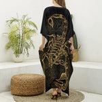 Gold Scorpio Print Silk V-Neck Kaftan Dress