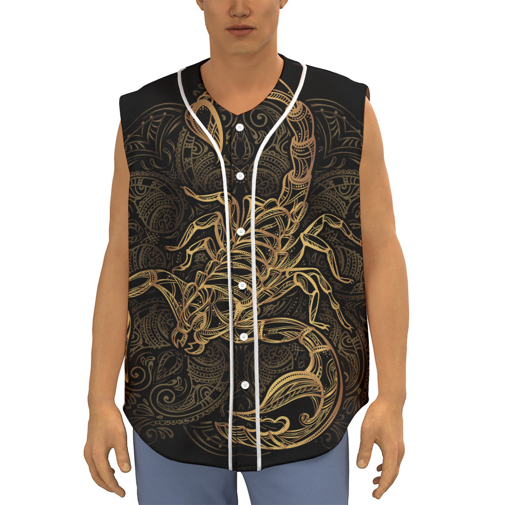 Gold Scorpio Print Sleeveless Baseball Jersey