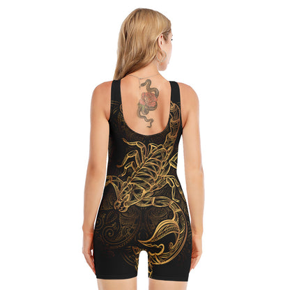 Gold Scorpio Print Sleeveless One Piece Swimsuit