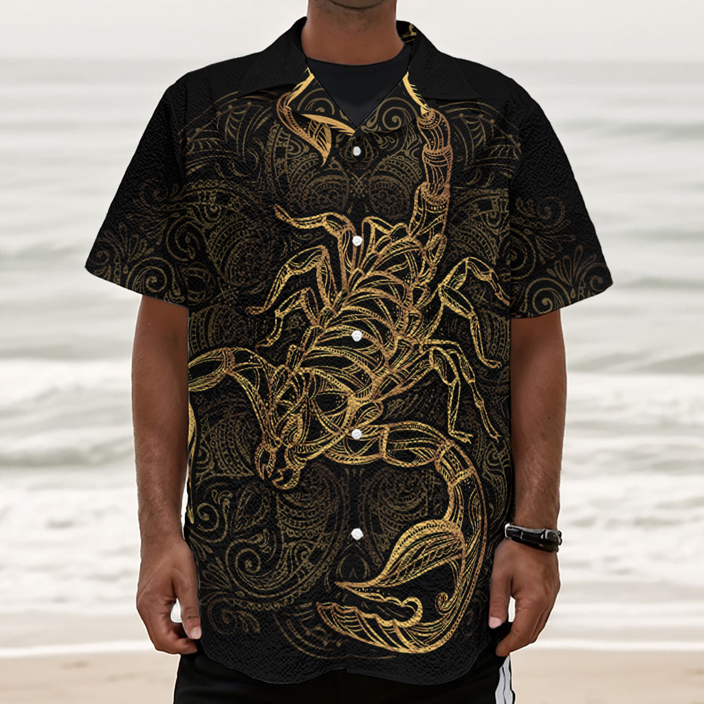 Gold Scorpio Print Textured Short Sleeve Shirt