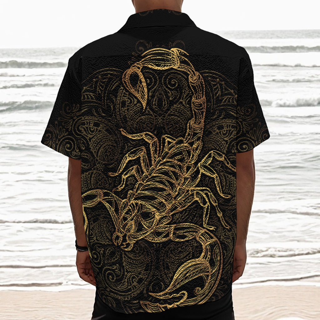 Gold Scorpio Print Textured Short Sleeve Shirt