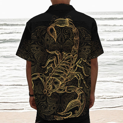 Gold Scorpio Print Textured Short Sleeve Shirt