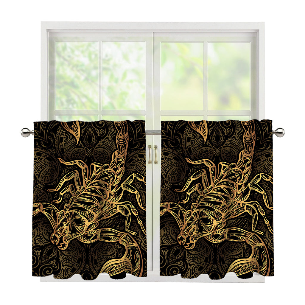 Gold Scorpio Print Tier Curtains