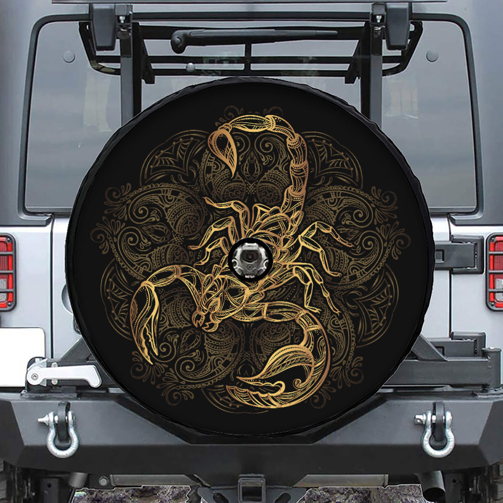 Gold Scorpio Print Tire Cover With Camera Hole