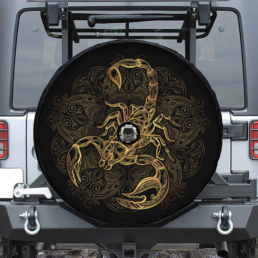 Gold Scorpio Print Tire Cover With Camera Hole