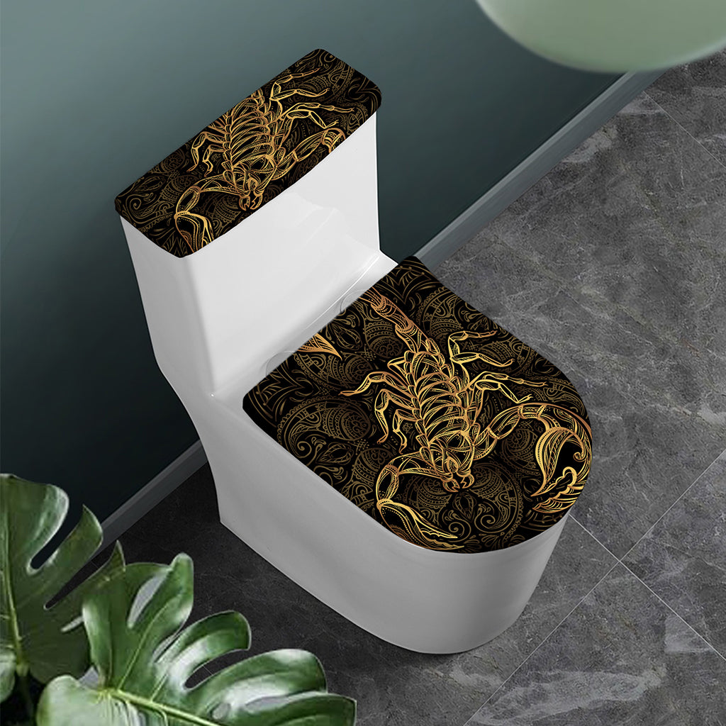 Gold Scorpio Print Toilet Lid And Tank Cover Set