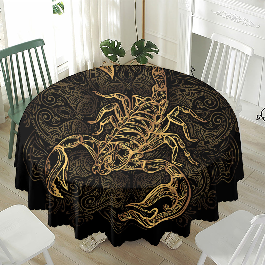 Gold Scorpio Print Waterproof Round Tablecloth