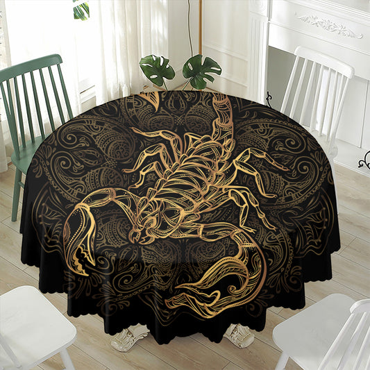 Gold Scorpio Print Waterproof Round Tablecloth