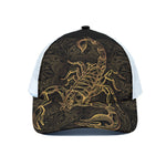 Gold Scorpio Print White Mesh Trucker Cap