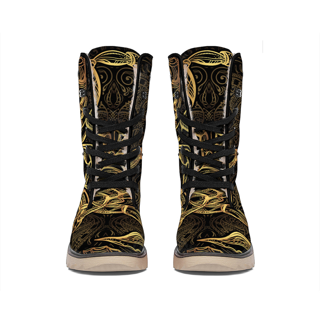Gold Scorpio Print Winter Boots