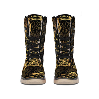 Gold Scorpio Print Winter Boots