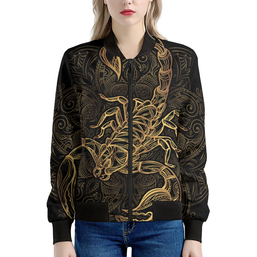 Gold Scorpio Print Women's Bomber Jacket