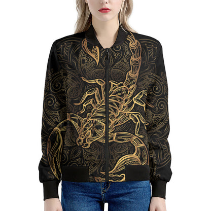Gold Scorpio Print Women's Bomber Jacket
