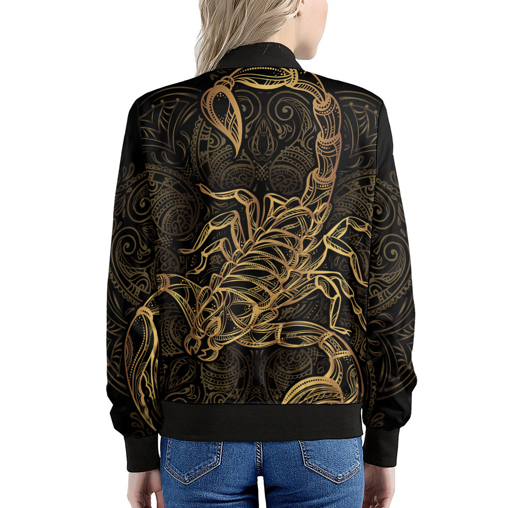Gold Scorpio Print Women's Bomber Jacket
