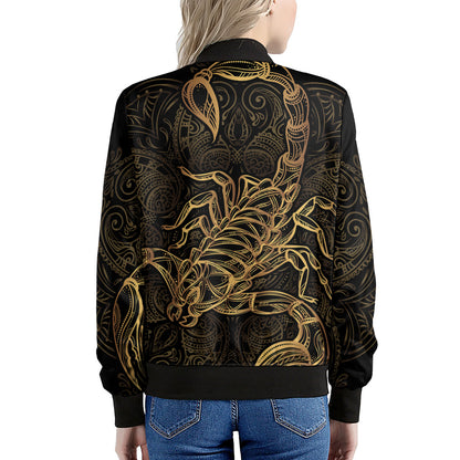 Gold Scorpio Print Women's Bomber Jacket