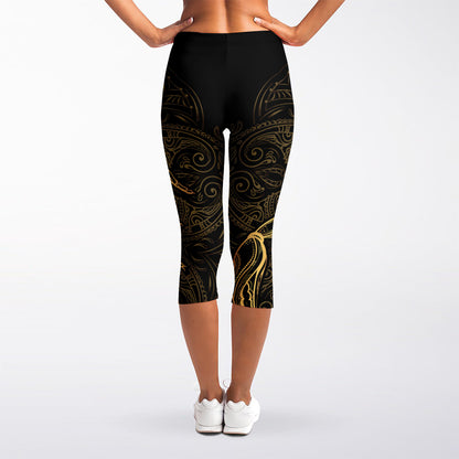 Gold Scorpio Print Women's Capri Leggings