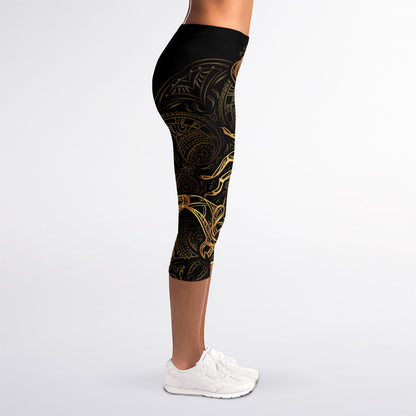 Gold Scorpio Print Women's Capri Leggings