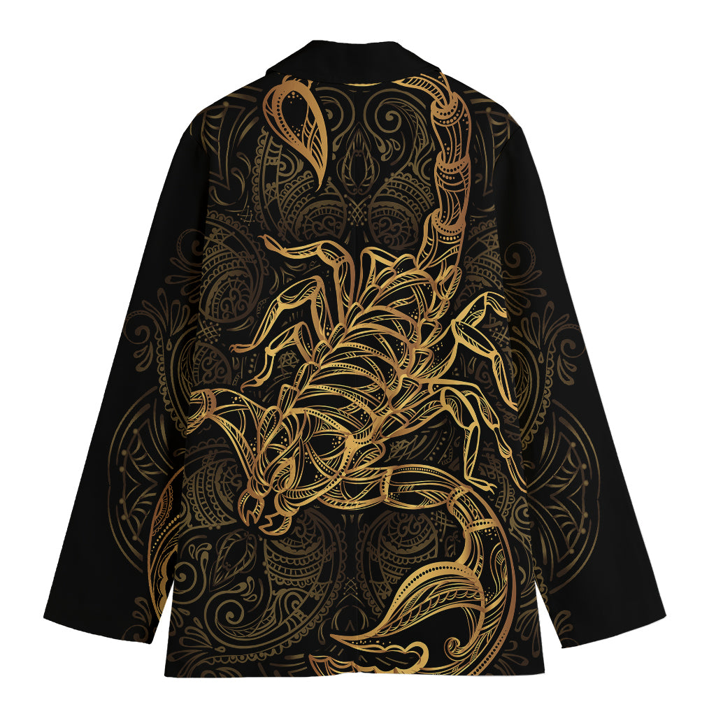 Gold Scorpio Print Women's Cotton Blazer