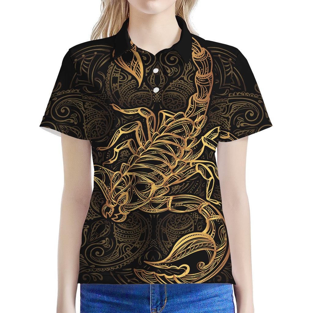 Gold Scorpio Print Women's Polo Shirt