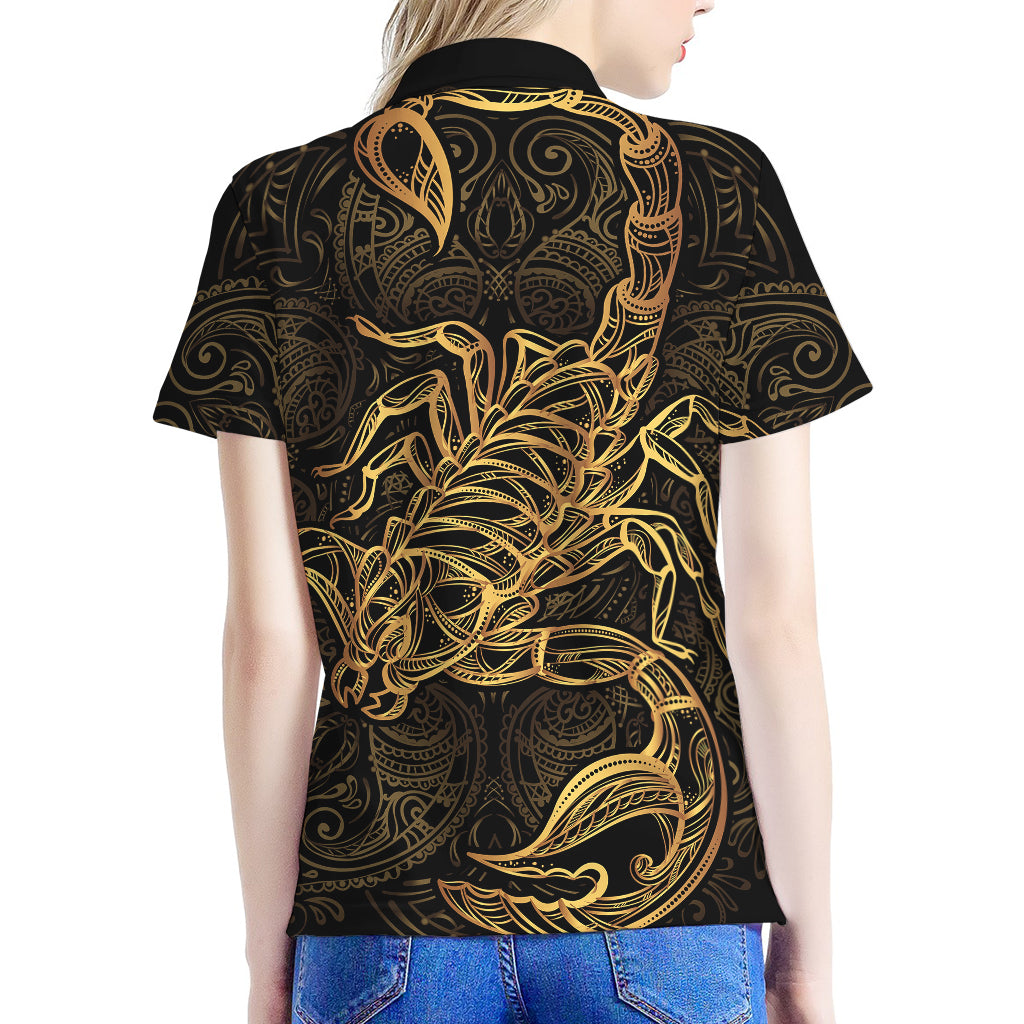 Gold Scorpio Print Women's Polo Shirt