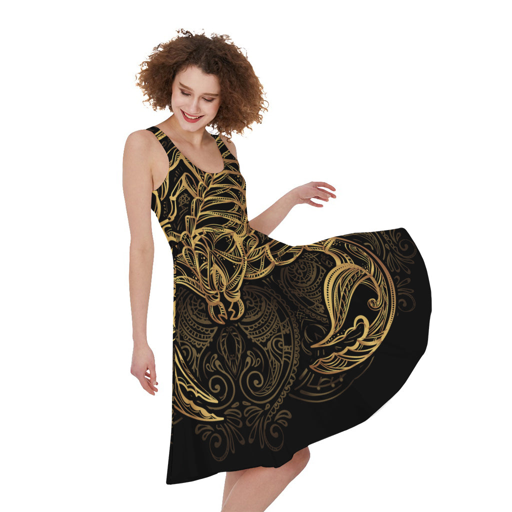 Gold Scorpio Print Women's Sleeveless Dress