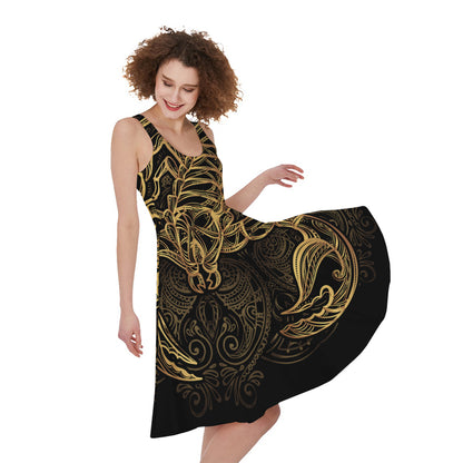 Gold Scorpio Print Women's Sleeveless Dress