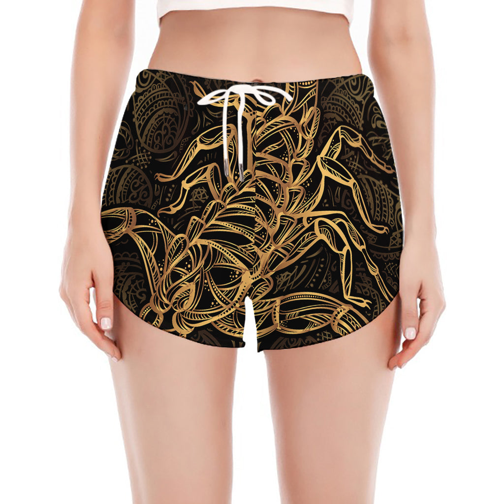 Gold Scorpio Print Women's Split Running Shorts