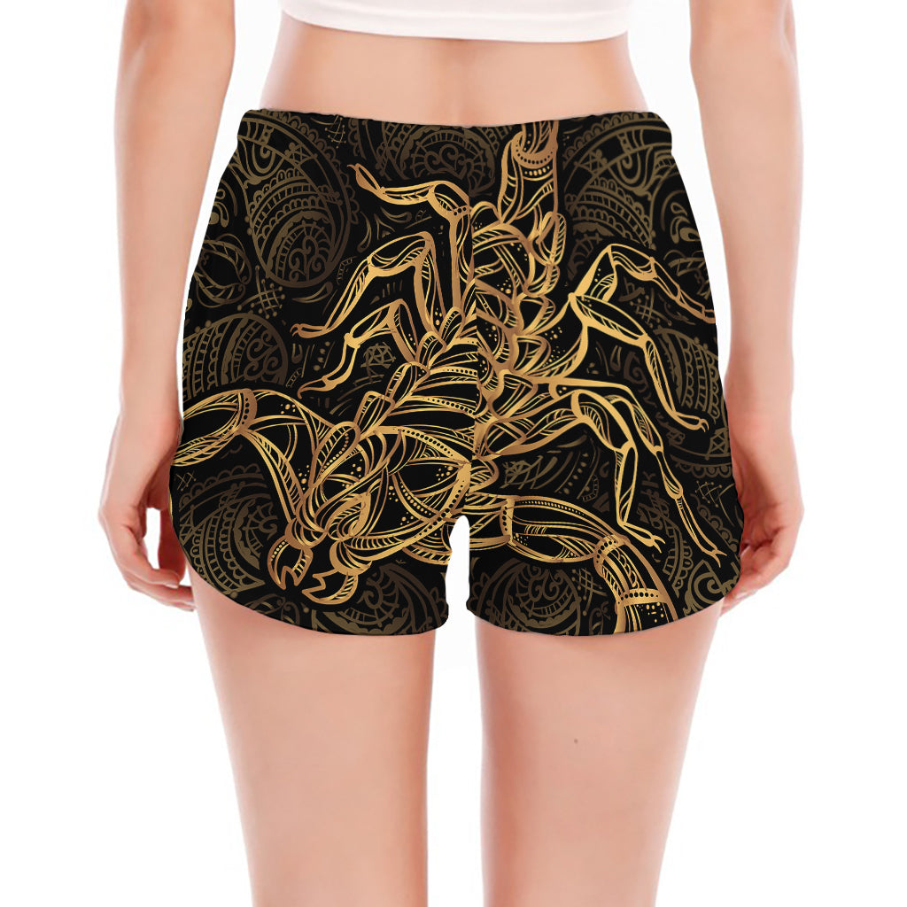 Gold Scorpio Print Women's Split Running Shorts