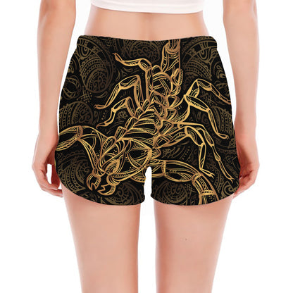 Gold Scorpio Print Women's Split Running Shorts