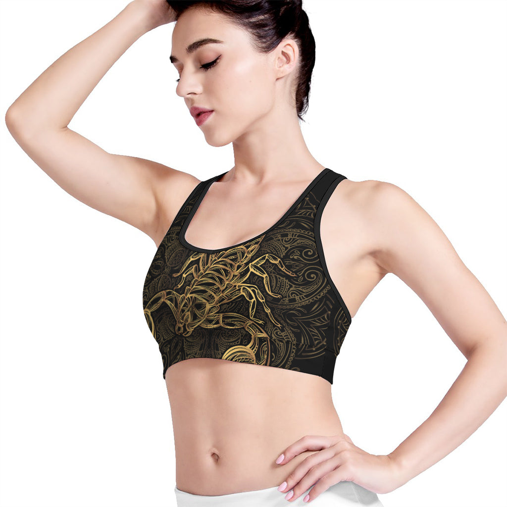 Gold Scorpio Print Women's Sports Bra