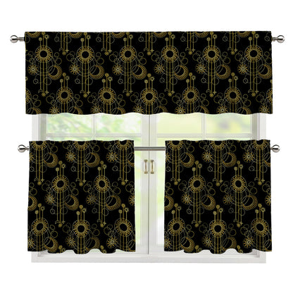Gold Sun And Moon Pattern Print 3 Piece Kitchen Curtains