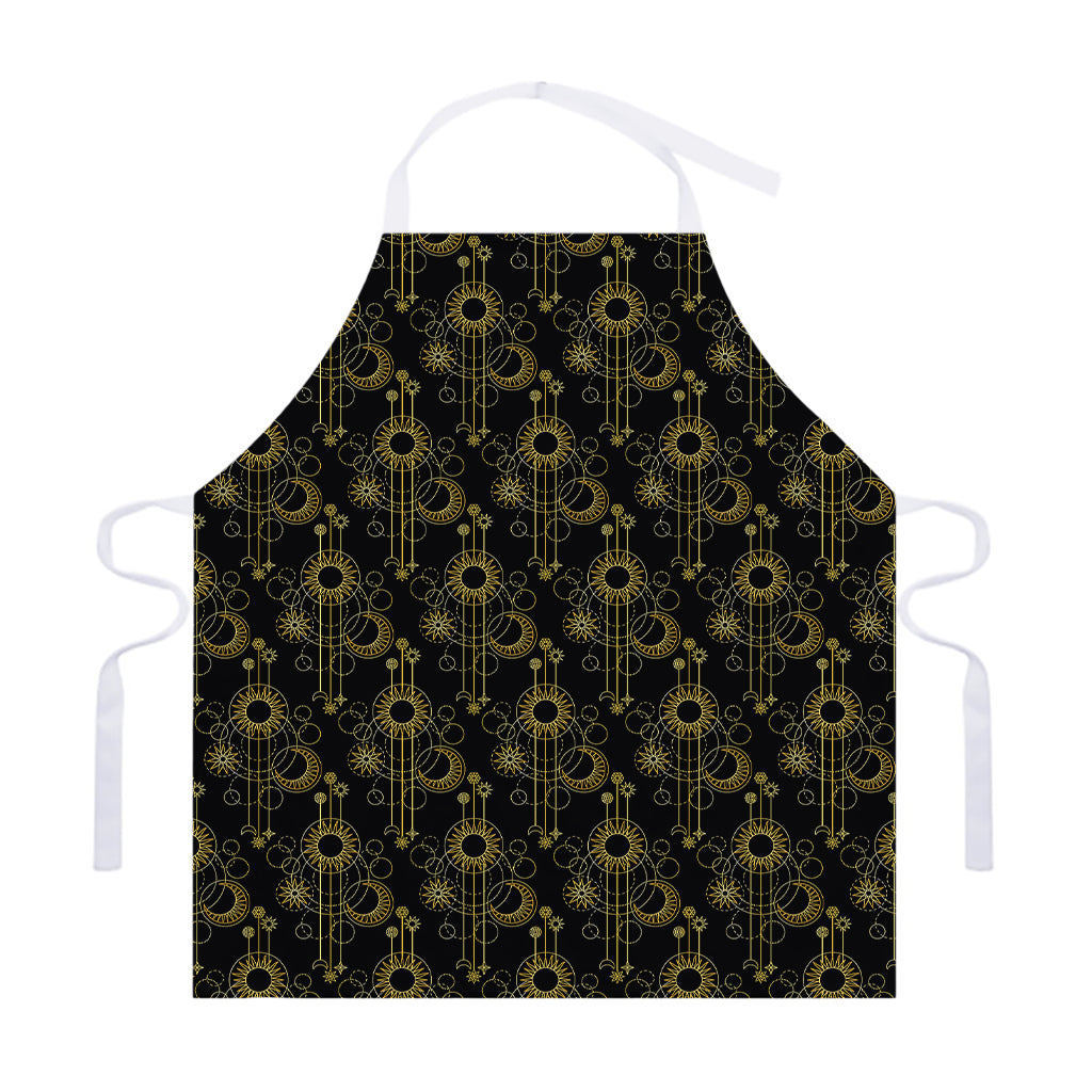 Gold Sun And Moon Pattern Print Adjustable Apron
