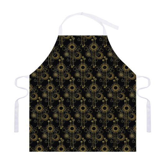 Gold Sun And Moon Pattern Print Adjustable Apron
