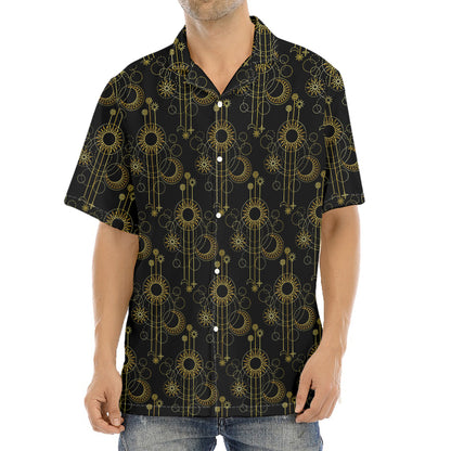 Gold Sun And Moon Pattern Print Aloha Shirt