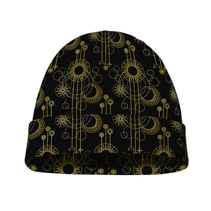Gold Sun And Moon Pattern Print Beanie