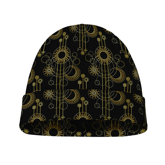 Gold Sun And Moon Pattern Print Beanie