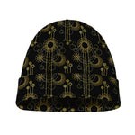 Gold Sun And Moon Pattern Print Beanie
