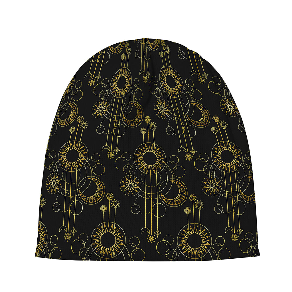 Gold Sun And Moon Pattern Print Beanie