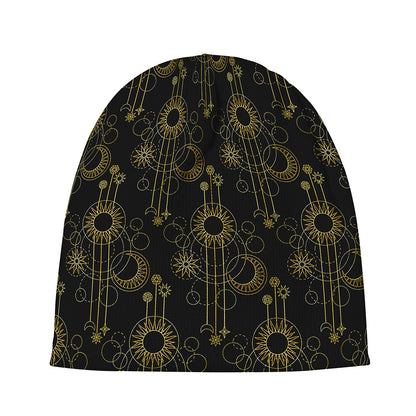 Gold Sun And Moon Pattern Print Beanie