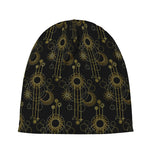 Gold Sun And Moon Pattern Print Beanie