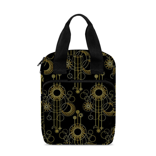 Gold Sun And Moon Pattern Print Bible Tote Bag