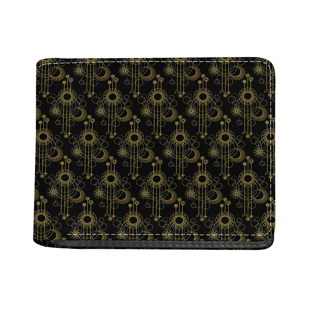 Gold Sun And Moon Pattern Print Bifold Wallet