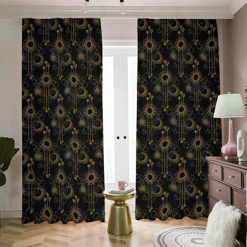 Gold Sun And Moon Pattern Print Blackout Pencil Pleat Curtains