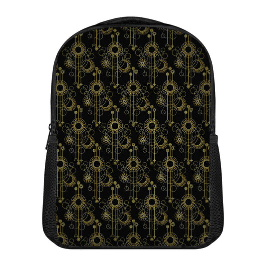 Gold Sun And Moon Pattern Print Casual Backpack