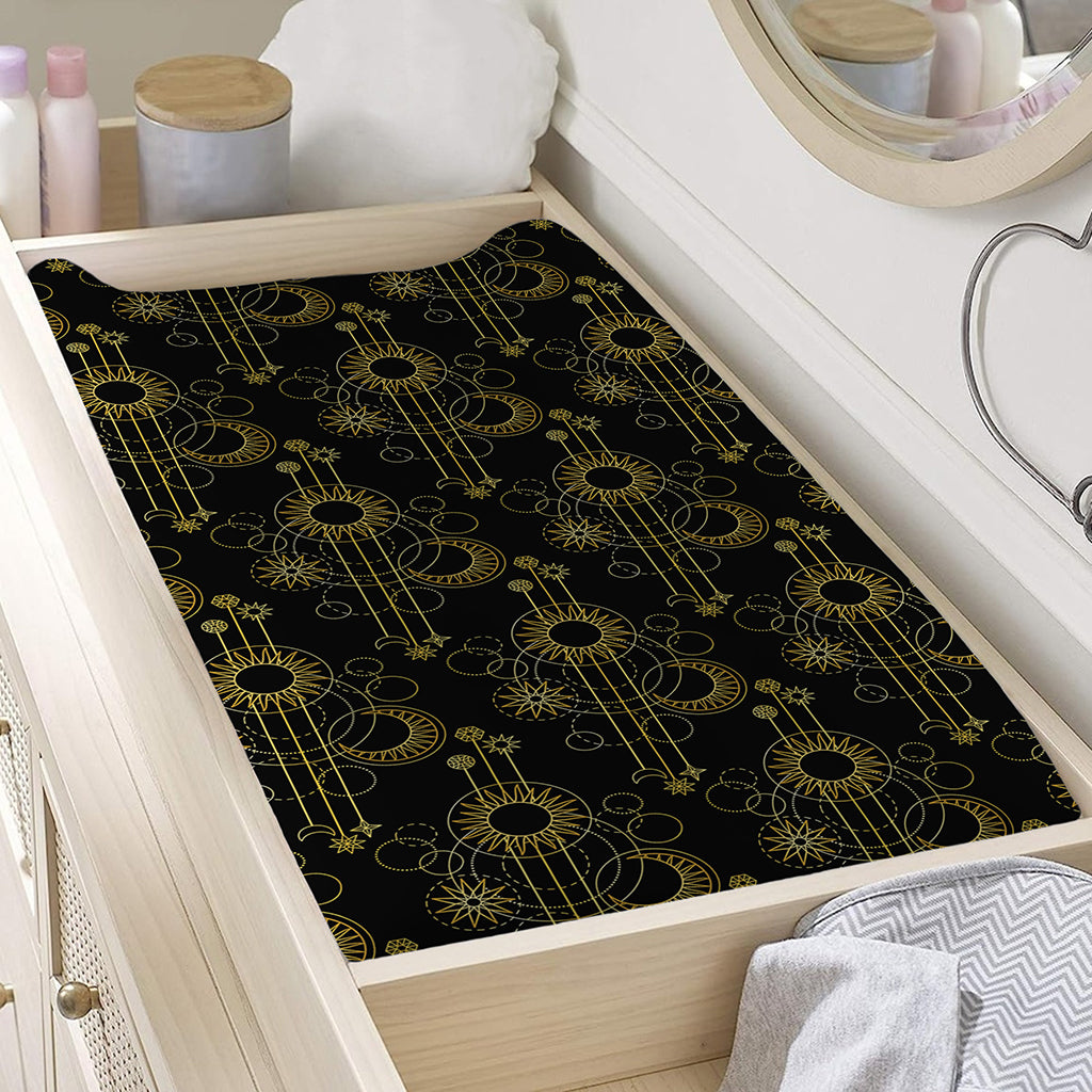 Gold Sun And Moon Pattern Print Changing Pad Cover