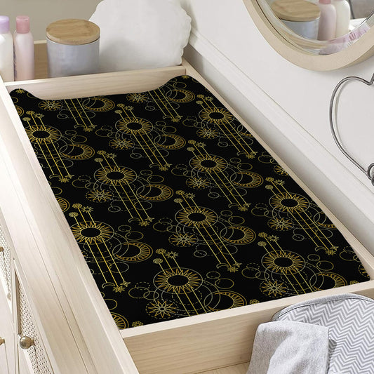 Gold Sun And Moon Pattern Print Changing Pad Cover