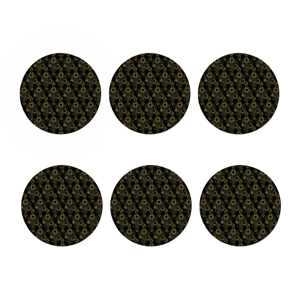 Gold Sun And Moon Pattern Print Coaster Set