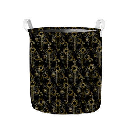 Gold Sun And Moon Pattern Print Collapsible Laundry Basket