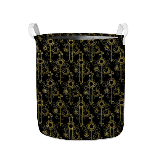 Gold Sun And Moon Pattern Print Collapsible Laundry Basket